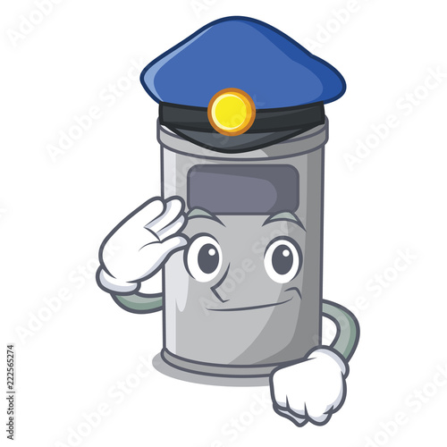 Police steel trash can with lid cartoon