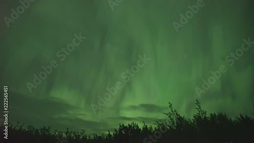 Realistic real time (not timelapse) aurora borealis (northern lights) with a shooting star in Whitehorse, Canada, at 02:28 on September 11, 2018 with 20mm wide-angle lenz photo