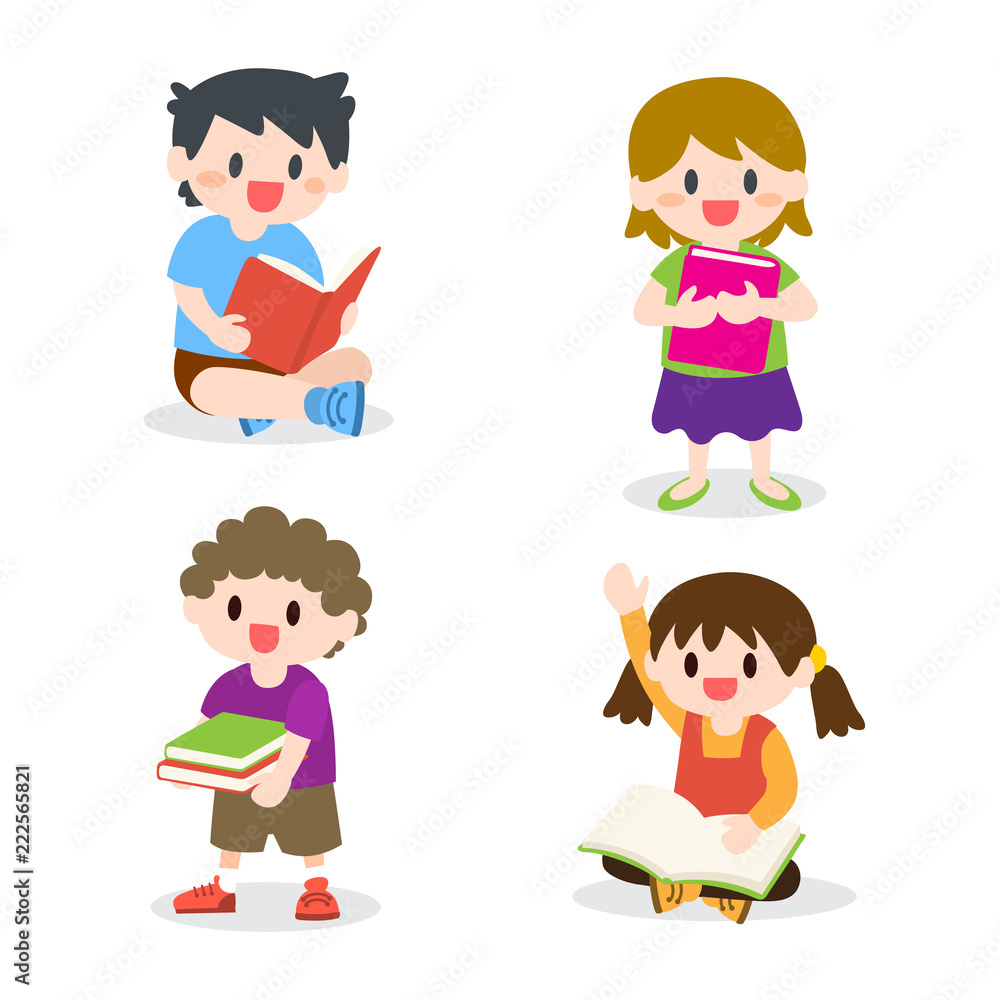 Children Studying, Reading Books Collection, Illustration Children Studying, Reading Books Collection, Illustration