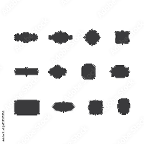Vintage Frames Set - Bundle of 12 black frames with solid lines in different styles. 