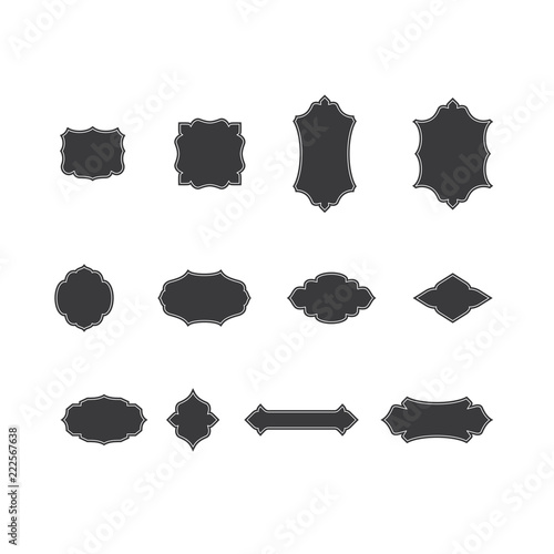 Vintage Frames Set - Bundle of 12 black frames with solid lines in different styles. 