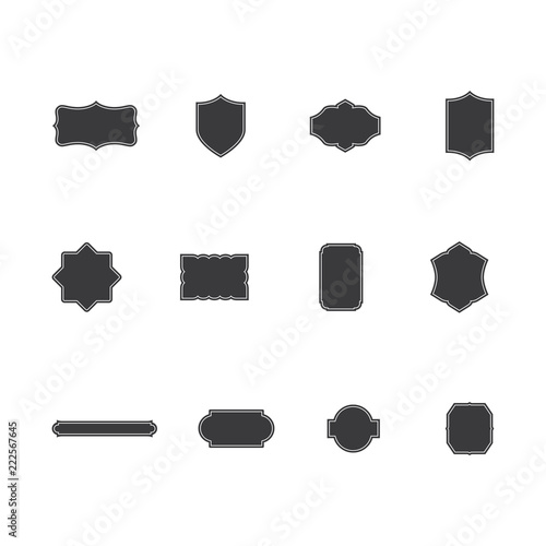Vintage Frames Set - Bundle of 12 black frames with solid lines in different styles. 
