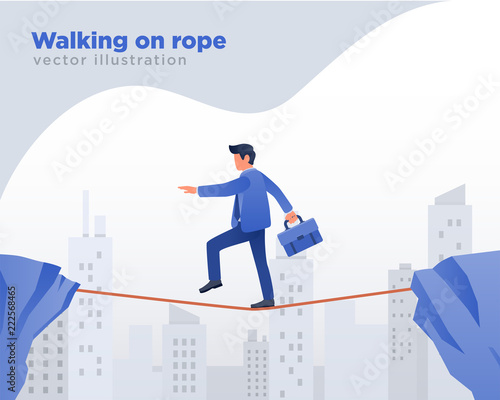 Businessman Walking on Rope, Focus, Brave, Challenge Illustration