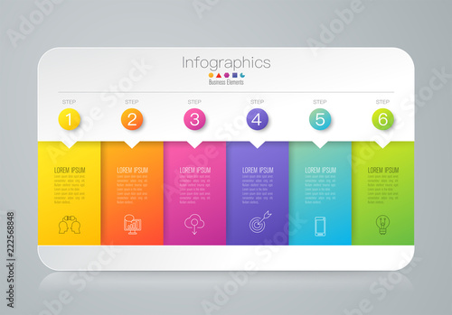 Infographics design vector and business icons with 6 options.