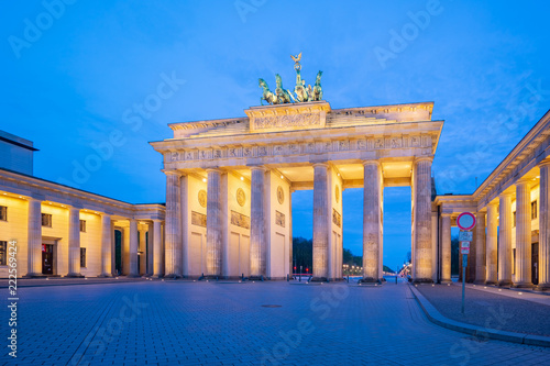 The Brandenburg Gate monument at night in Berlin city, Germany