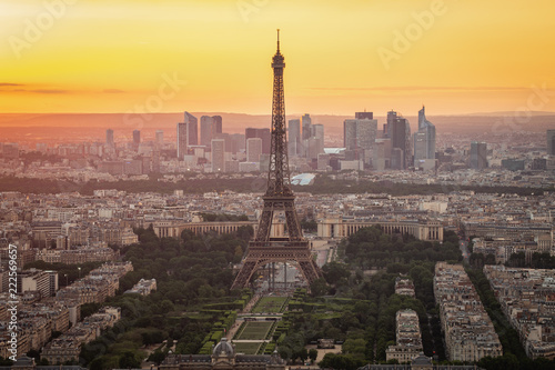 Paris skyline with Eiffel Tower at sunset in Paris city, France