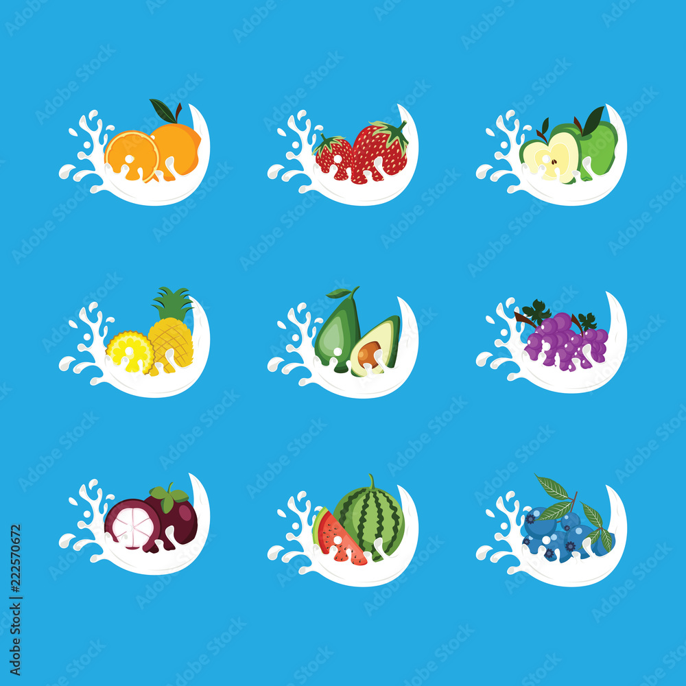 Fruit Splashed Fresh Dairy Milk Juice Healthy Drink Set Fruit Splashed Fresh Dairy Milk Juice Healthy Drink Set