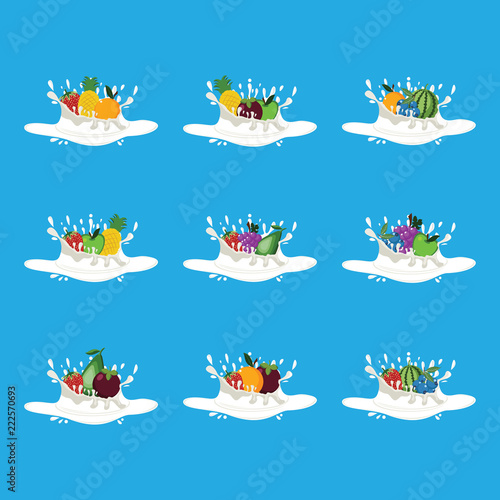 Fruit Splashed Fresh Dairy Milk Juice Healthy Drink Set