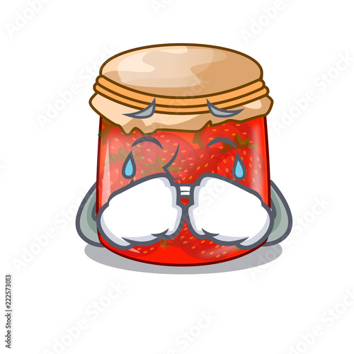 Crying fresh tasty strawberry jam on mascot