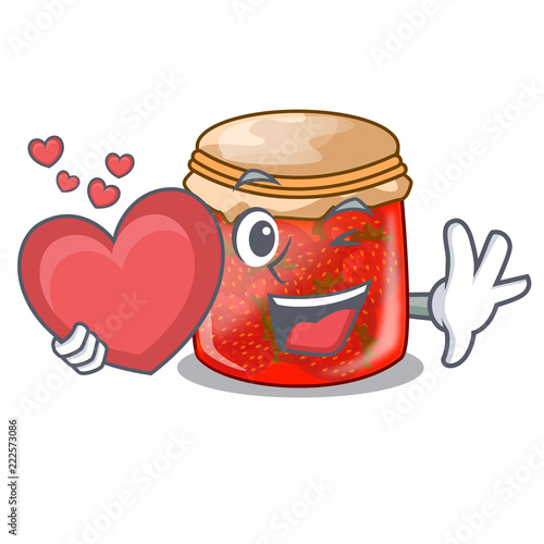 With heart fresh tasty strawberry jam on mascot