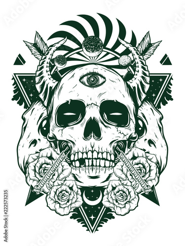 devil skull for shirt design in black white concept