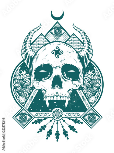 devil skull for shirt design in black white concept
