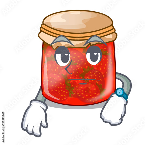 Waiting strawberry jam glass isolated on cartoon