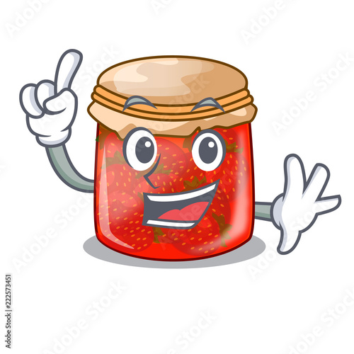 Finger strawberry jam glass isolated on cartoon photo