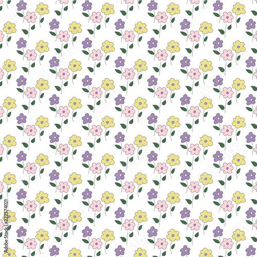 Seamless pink, green and purple Floral Pattern background. Pastel flower texture. Vector illustration