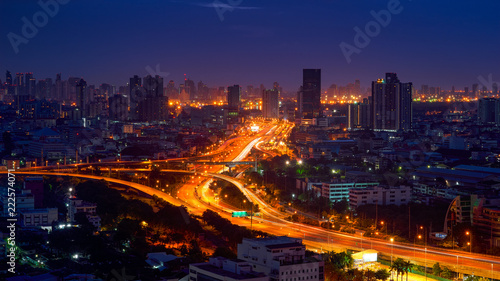 panorama view of light tail on cityscape background