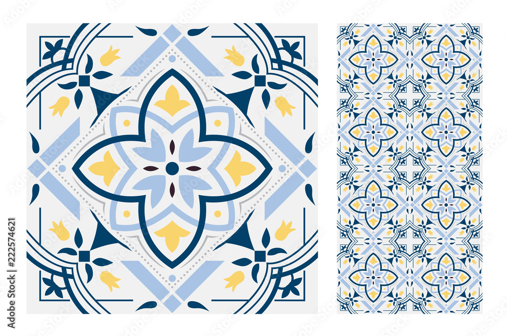 tiles vintage Portuguese patterns antique seamless design in Vector illustration