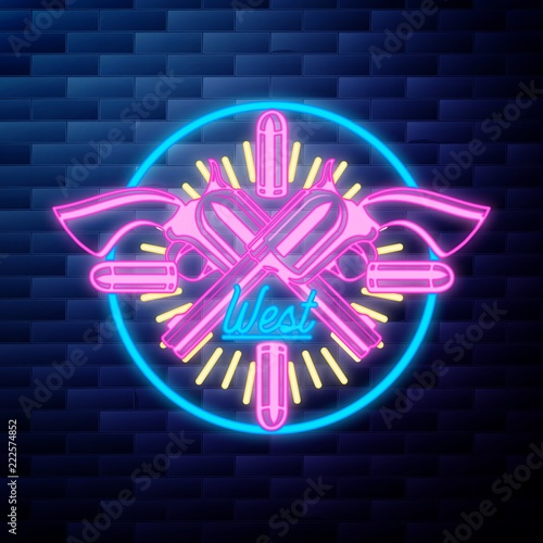 Vntage wild west emblem glowing neon sign