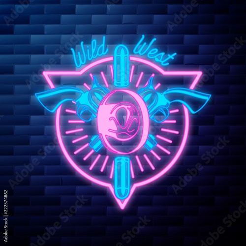 Vntage wild west emblem glowing neon sign