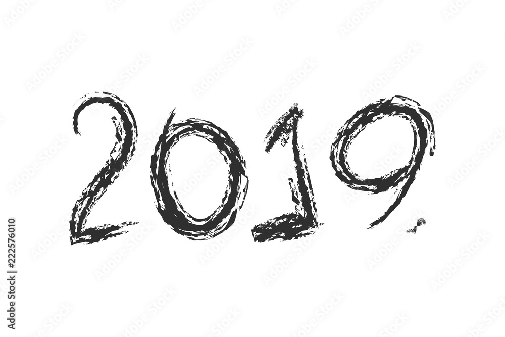 2019 Text hand drawn in brush free hand style 2019 Text hand drawn in brush free hand style