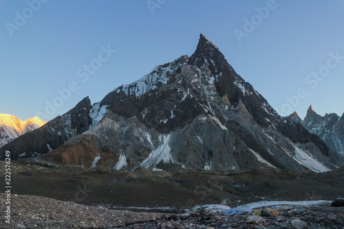 Mitre peak in Karakoram range at sunset view from Concordia camp, K2 Base Camp and Concordia trek in Pakistan Karakoram photo