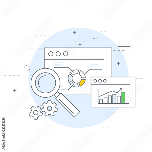 Online marketing and analytics icon - data statisics and web research