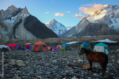 Beautiful camp site K2 base camp and Gondogoro la(pass) expedition in Karakorum range,Skardu,Pakistan photo