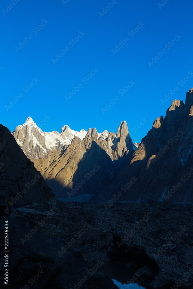 Fototapeta premium Gasherbrum 4 mountain peak at K2 trekking route along the way to Concordia camp, K2 Base Camp trek, Pakistan
