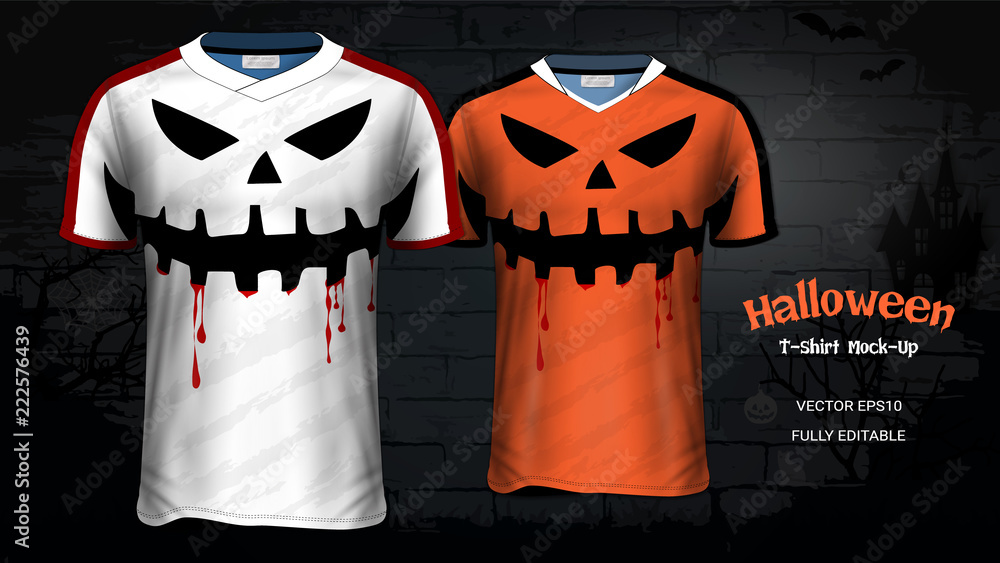Halloween Costume T-Shirts Mockup Template, Soccer Jersey Uniforms & Custom  Apparel for Everyone Including Sportswear and Souvenirs and it is Fully  Customization for Scary Festivals Ideas Concept. Stock Vector | Adobe Stock