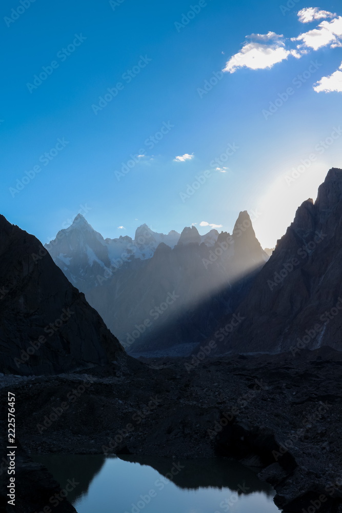 Obraz premium Gasherbrum 4 mountain peak at K2 trekking route along the way to Concordia camp, K2 Base Camp trek, Pakistan