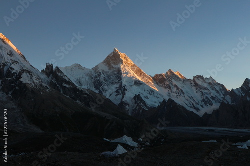 Gasherbrum 4 mountain peak at K2 trekking route along the way to Concordia camp, K2 Base Camp trek, Pakistan photo