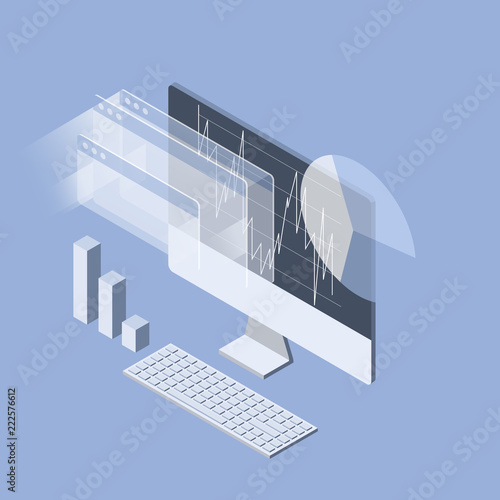 Stock market analytics isometric icon - data statisics and trading research photo