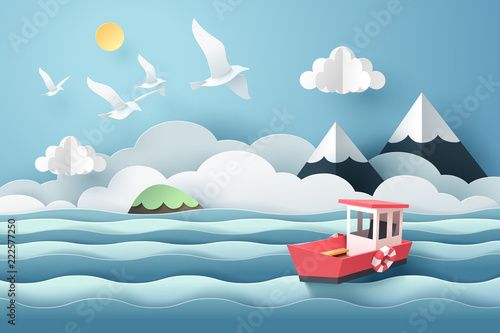 Paper art of red boat