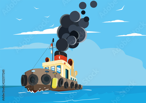 Illustration of a old tugboat.
