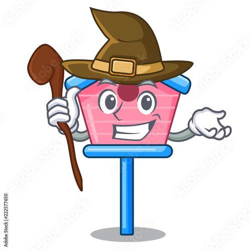 Witch wooden bird house on a pole cartoon