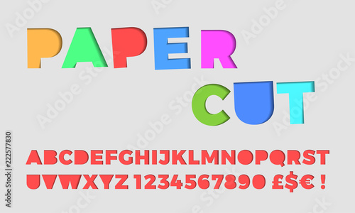Paper cut letters font vector papercut 3D alphabet