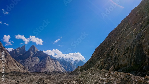 Trekking along the Braldu River in the Karakorum Mountains in Northern Pakistan
