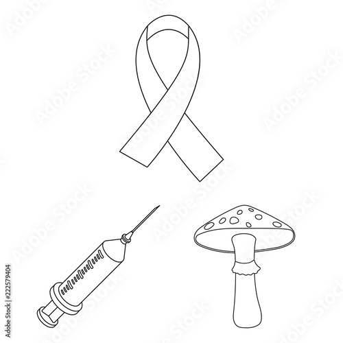 Drug addiction and attributes outline icons in set collection for design. Addict and Drug vector symbol stock web illustration.