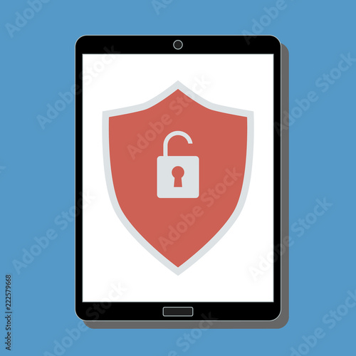 digital tablet with red unprotected symbol