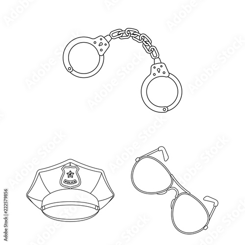 Police, Department outline icons in set collection for design.Detective and accessories vector symbol stock web illustration.