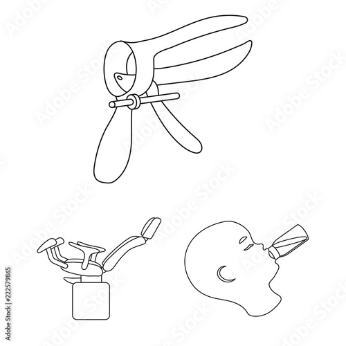Woman and pregnancy outline icons in set collection for design. Gynecology and equipment vector symbol stock web illustration.