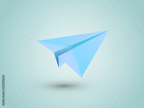 A blue simple folded paper plane flying icon on light background vector illustration