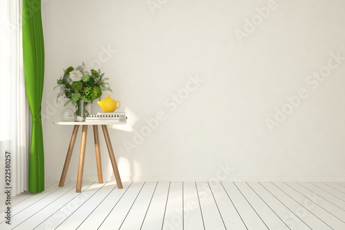 White empty room. Scandinavian interior design. 3D illustration