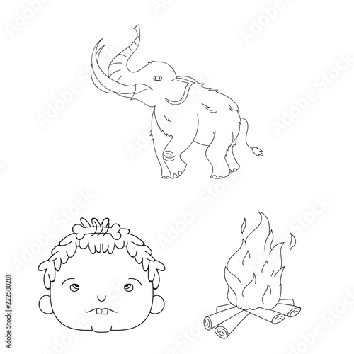 Life in the Stone Age outline icons in set collection for design. Ancient people vector symbol stock web illustration.