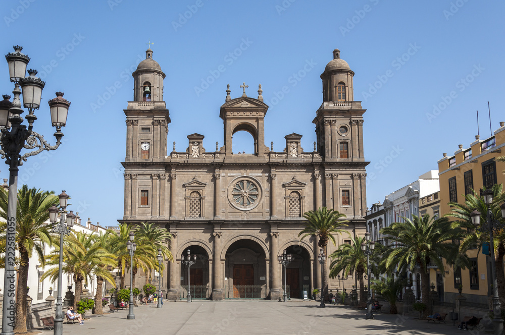 Views of the Cathedral of Santa Ana, in Las Palmas, Canary Islands, Spain, on February 17, 2017. It is considered the most important monument of Canarian religious architecture