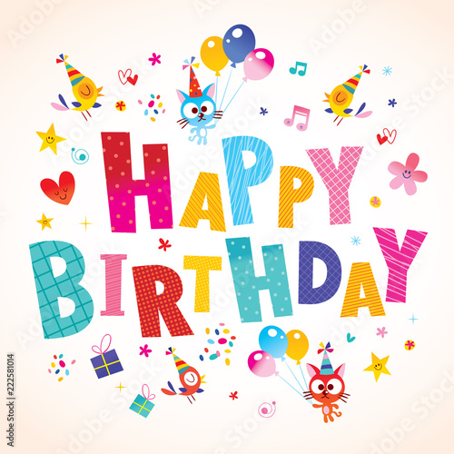 Happy Birthday greeting card with cute kittens