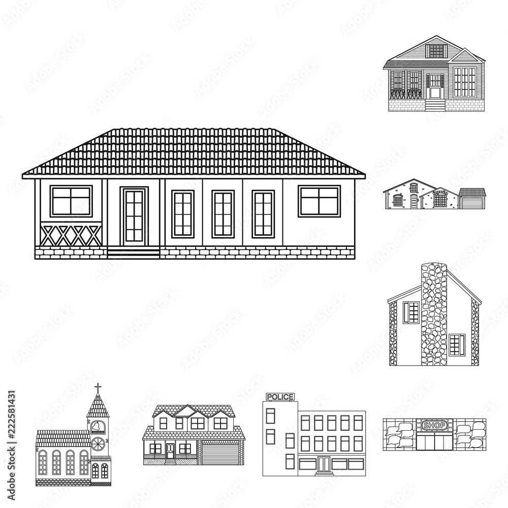 Isolated object of building and front icon. Set of building and roof stock symbol for web.