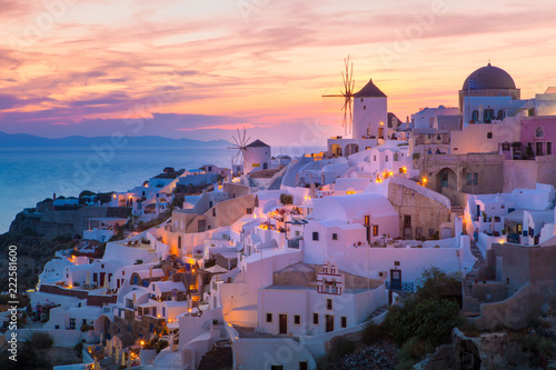 View of Oia the most beautiful village of Santorini island in Greece. photo