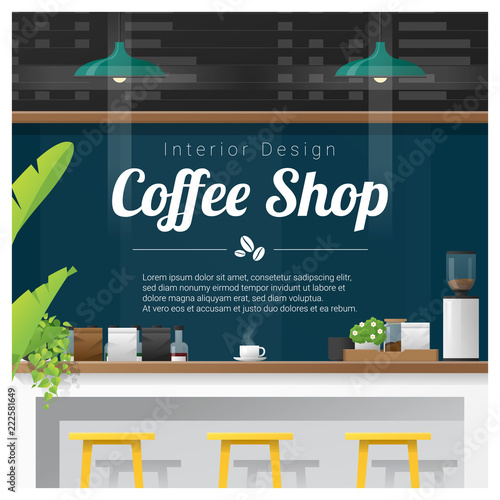 Interior scene of modern coffee shop counter bar , vector , illustration