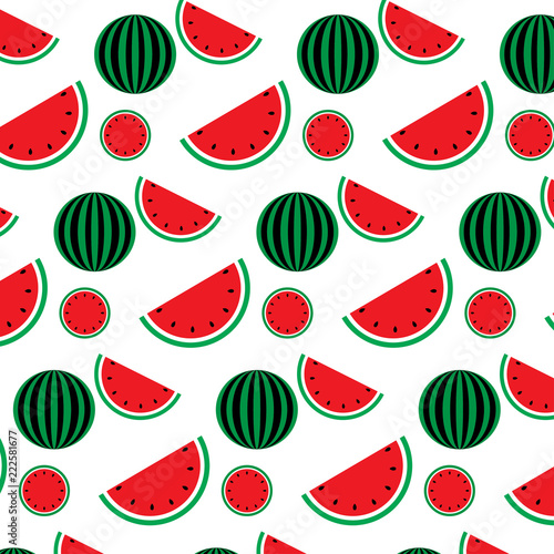Fototapeta Naklejka Na Ścianę i Meble -  Watermelon seamless pattern. Pattern with watermelon slice and watermelon . Vector illustration. Vintage illustration.
